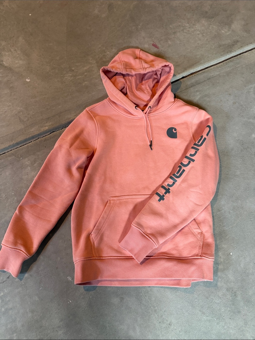 Carhartt Women's Salmon Pink Hooded Pullover with Sleeve Script